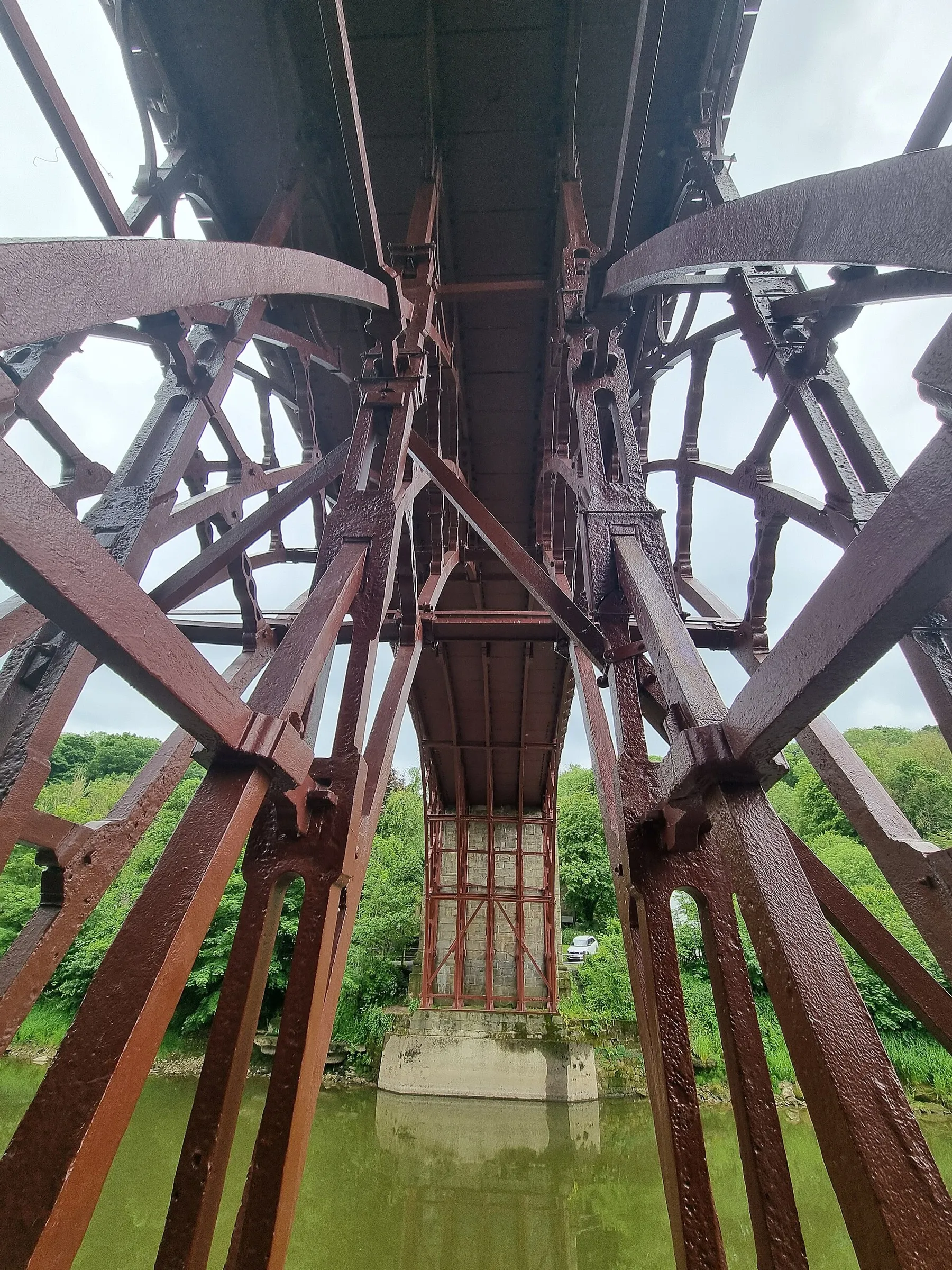 View straight up from underneath the Iron Bridge's ironwork
